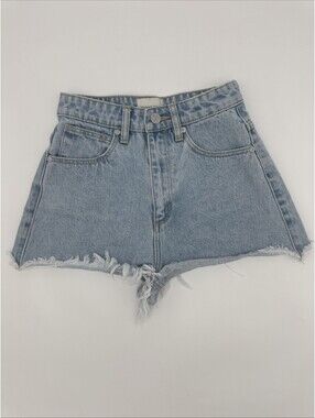 Abrand High Relaxed Denim Shorts Size 24 Zip Button Fly Raw Hem Light Wash